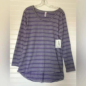 NWT LuLaRoe Lynnae Long Sleeve Shirt Top Size XL Stripes purple & Gray